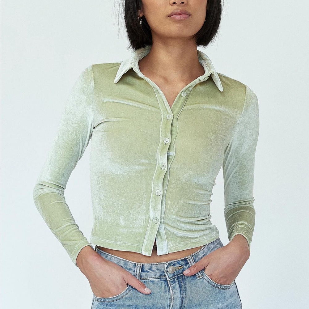 Princess Polly Elody Long Sleeve Top Velvet Green